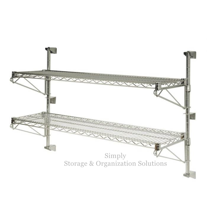 Chrome Wall Mounted Metal Wire Shelving with 2 Shelves