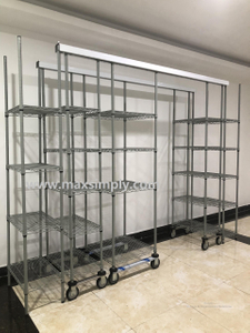 High density top track mobile chrome wire shelving unit for hospital medical use