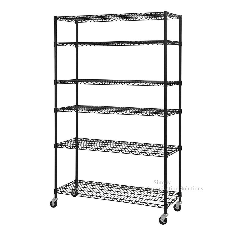 Black Mobile Shelf Organizer 6-Tier Height Adjustable Utility Steel Wire Unit in Supermarket