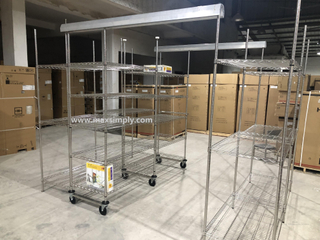 Compact sliding track shelving with double deep chrome wire shelving unit 