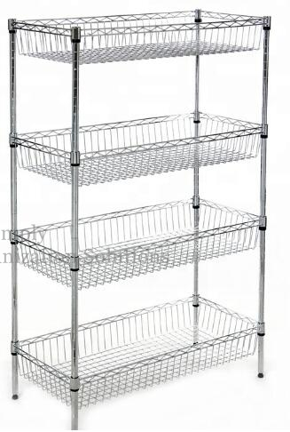 4 Layers Metal Mesh Basket Shelves Adjustable Display Shelving