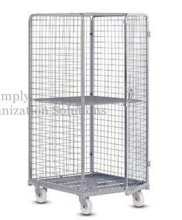 Lockable Wire Mesh Roll Container with Wheels for Merchandises Storage 