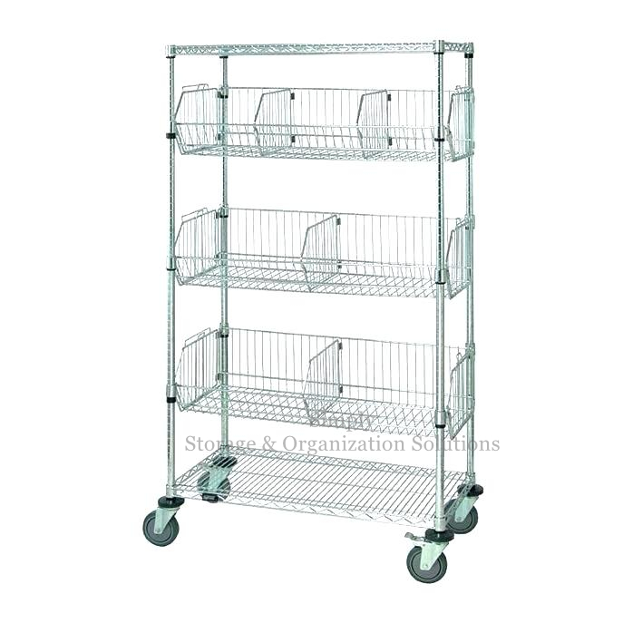 5-Layer Stationary Wire Basket Shelving Unit with 7 Baskets Chrome Finish Restaurant Shop