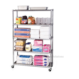 Mobile Chrome-Plated Hygienic Rack 5 Layers Restaurant Wire Shelving