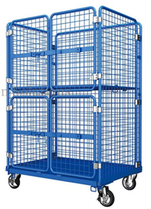 Blue Powder Coating Nestable Roll Cage with Door for Supermarket