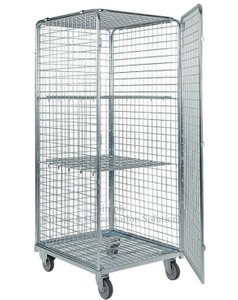 Four Mesh 2 Shelves Nestable Wire Roll Cage for Tools Storage