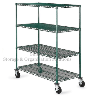 4 Tier Green Epoxy Commercial Wire Shelving in Plant Growing Environment