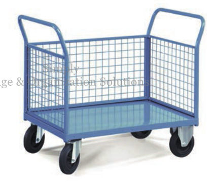 Two Handles 3 Mesh Sides Stores Trolley for Industrial Warehouse