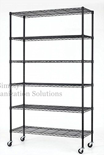6 Tier Adjustable Metal Wire Shelving Units Convenience Stores Black Wire Rack